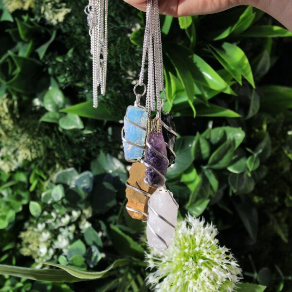 Cascade Wrapped Gemstone Necklace - Rough Opalite - Image 2