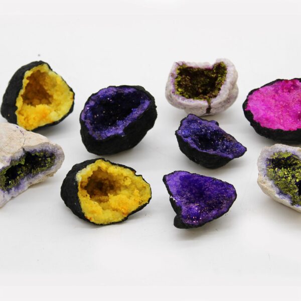 Coloured Calsite Geodes - Natural Rock - Purple & Gold - Image 2