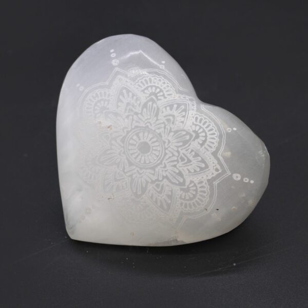 Selenite Heart - 7-8cm - Mandala Engraved - Image 2