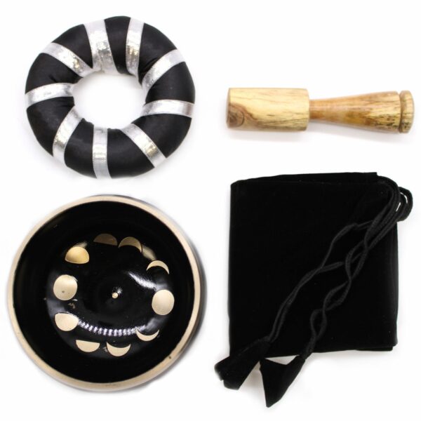 Moon Phase Singing Bowl Set- Black 10.7cm - Image 4