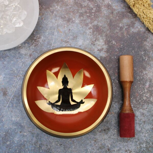 Lrg Buddha Singing Bowl Set- Black/Orange 14cm - Image 4