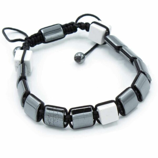 Magnetic Hematite Shamballa Bracelet -  White Jasper Cuboids - Image 2
