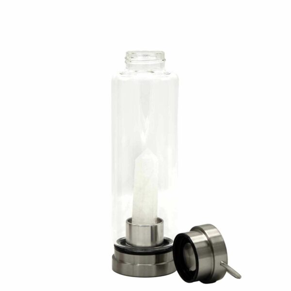 Crystal Infused Glass Water Bottle - Cleansing Clear Quartz - Obelisk - Image 3
