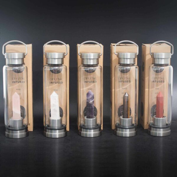 Crystal Infused Glass Water Bottle - Cleansing Clear Quartz - Obelisk - Image 8
