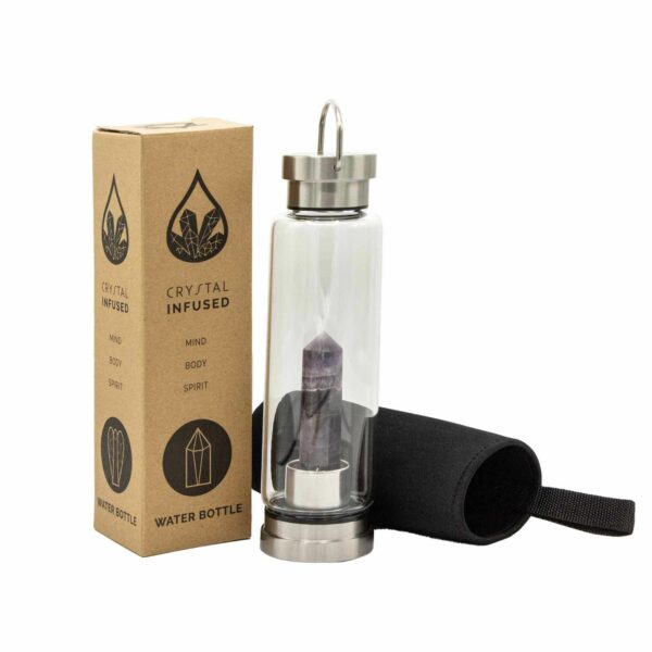 Crystal Infused Glass Water Bottle - Relaxing Amethyst - Obelisk - Image 3