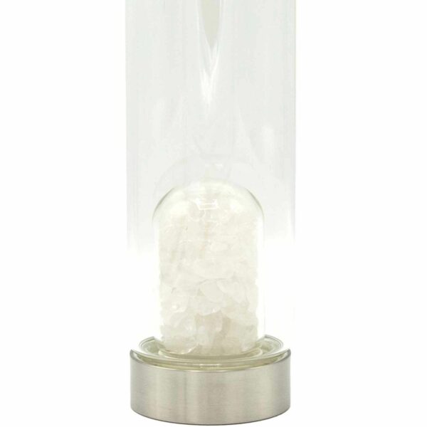 Crystal Infused Glass Water Bottle - Cleansing Clear Quartz - Chips - Image 2