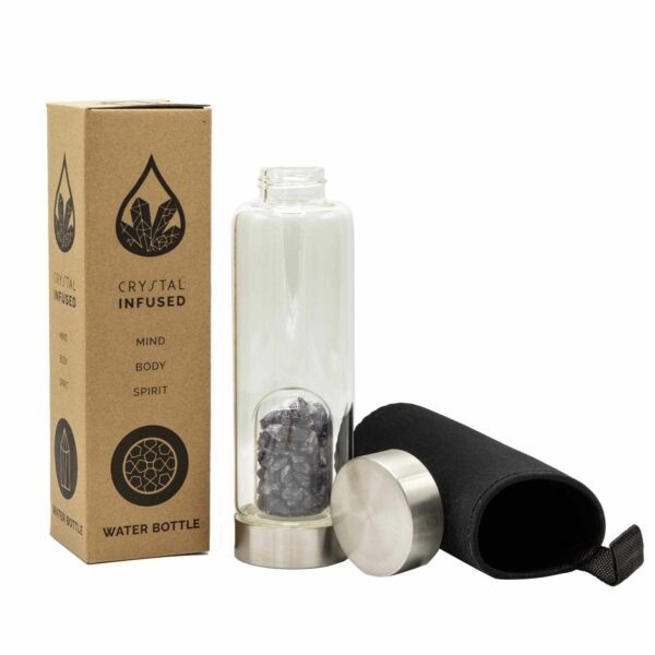 Crystal Infused Glass Water Bottle - Relaxing Amethyst - Chips - Image 4