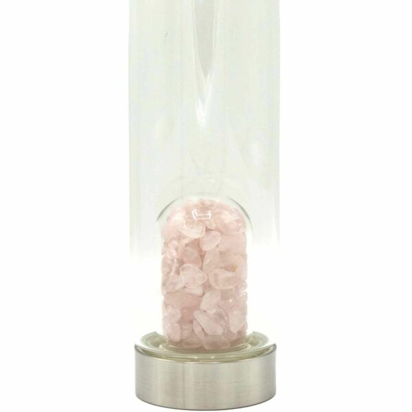 Crystal Infused Glass Water Bottle - Rejuvenating Rose Quartz - Chips - Image 3