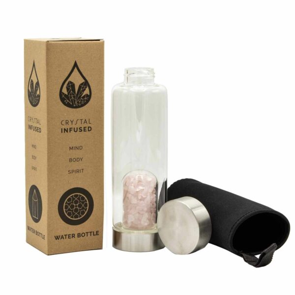 Crystal Infused Glass Water Bottle - Rejuvenating Rose Quartz - Chips - Image 4