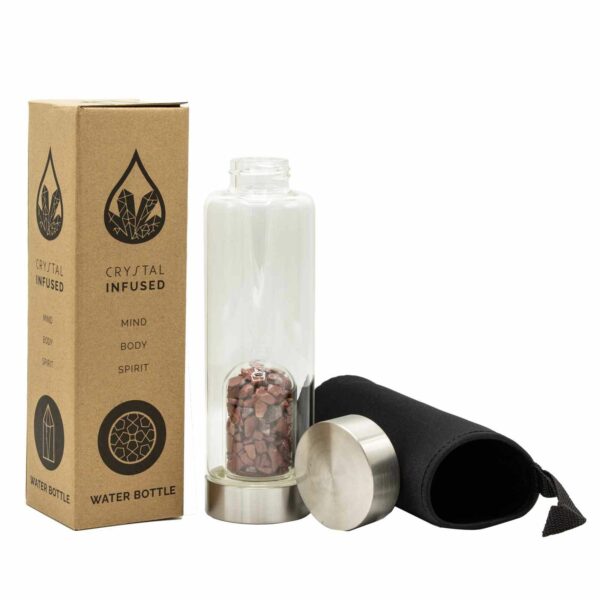 Crystal Infused Glass Water Bottle - Invigorating Red Jasper - Chips - Image 4