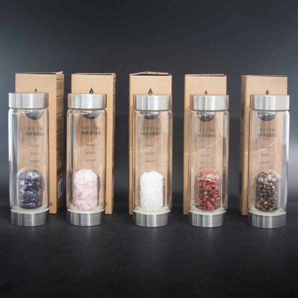 Crystal Infused Glass Water Bottle - Invigorating Red Jasper - Chips - Image 5