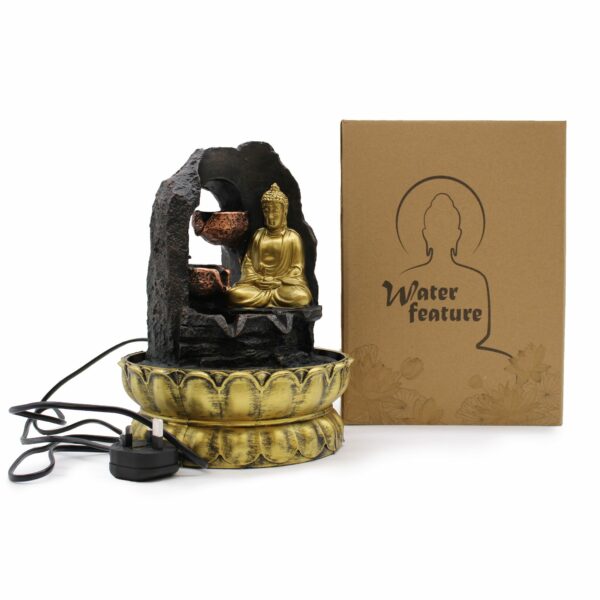 Tabletop Water Feature - 30cm - Golden Meditating Buddha - Image 2