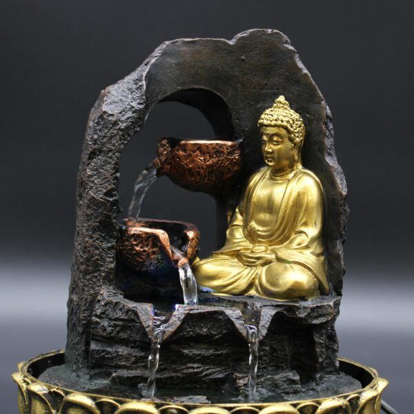 Tabletop Water Feature - 30cm - Golden Meditating Buddha - Image 6