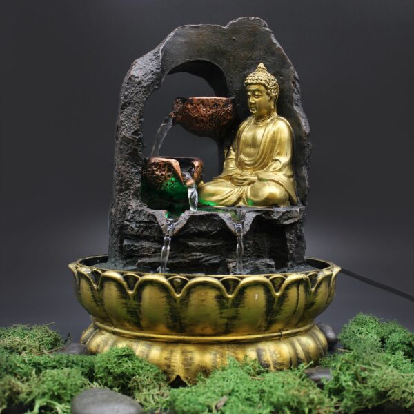 Tabletop Water Feature - 30cm - Golden Meditating Buddha - Image 7