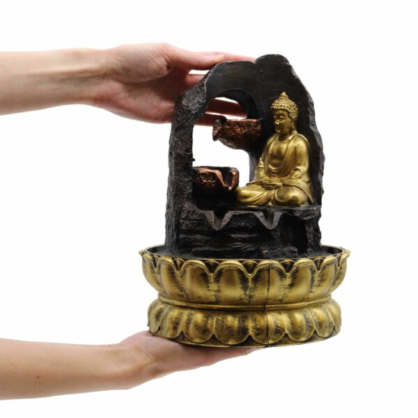 Tabletop Water Feature - 30cm - Golden Meditating Buddha - Image 9