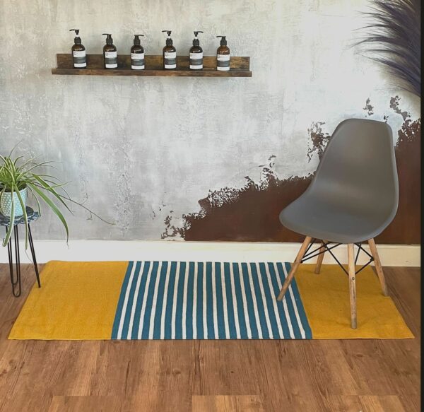 Indian Cotton Rug - 70x170cm - Yellow/ Blue - Image 3
