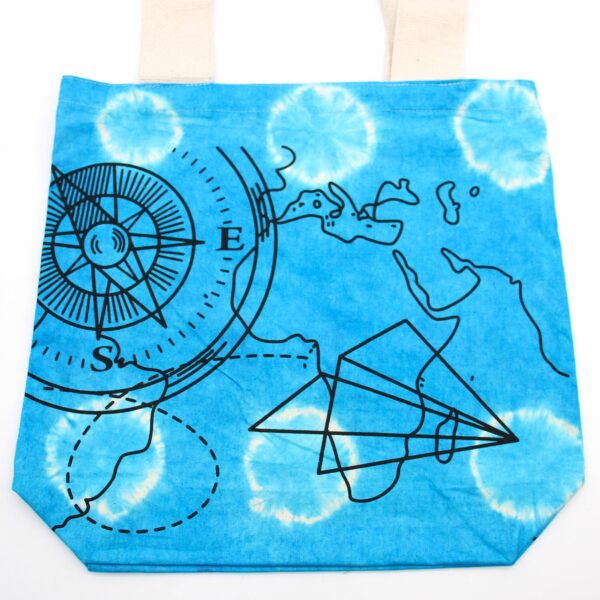 Tye-Dye Cotton Bag (6oz) - 38x42x12cm - Compass - Blue - Natural Handle - Image 2