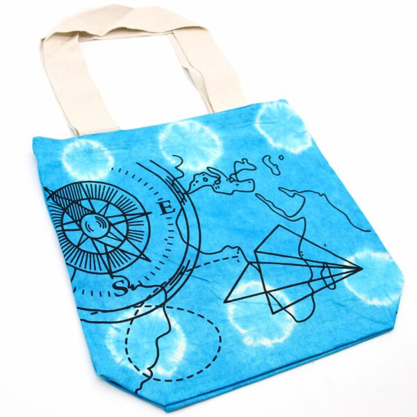 Tye-Dye Cotton Bag (6oz) - 38x42x12cm - Compass - Blue - Natural Handle - Image 3
