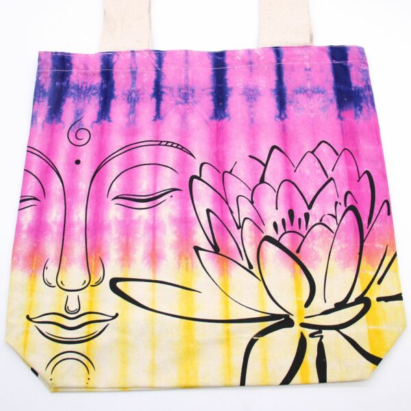 Tye-Dye Cotton Bag (6oz) - 38x42x12cm - Lotus Buddha - Multi Col - Natural Handle - Image 3