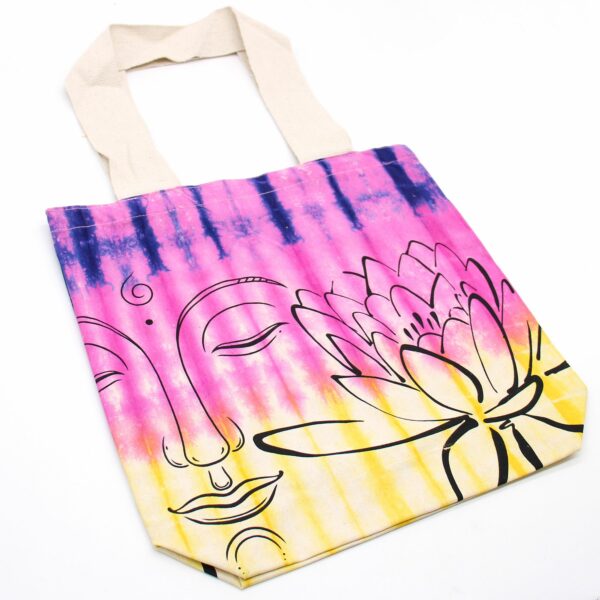 Tye-Dye Cotton Bag (6oz) - 38x42x12cm - Lotus Buddha - Multi Col - Natural Handle - Image 4