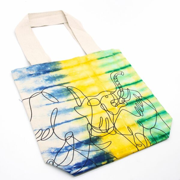 Tye-Dye Cotton Bag (6oz) - 38x42x12cm - Elephants - Multi - Natural Handle - Image 4