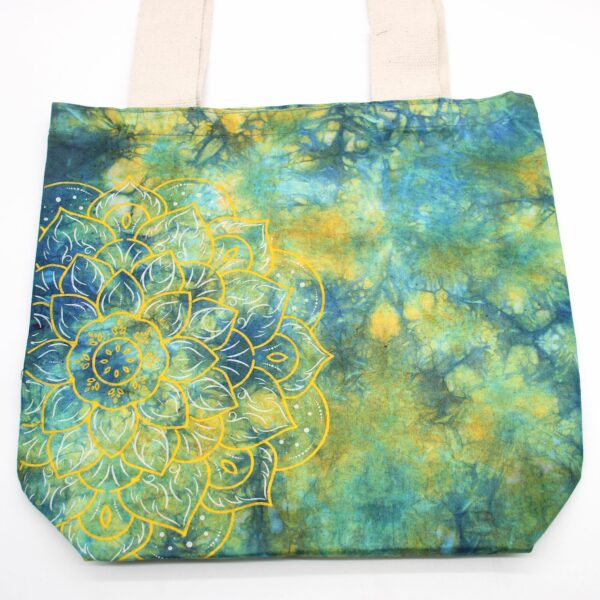 Tye-Dye Cotton Bag (6oz) - 38x42x12cm -  Mandela - Green/Blue - Natural Handle - Image 3
