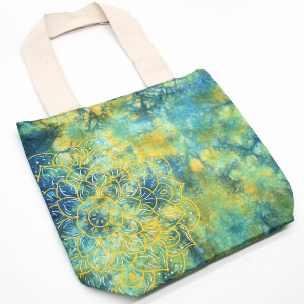 Tye-Dye Cotton Bag (6oz) - 38x42x12cm -  Mandela - Green/Blue - Natural Handle - Image 4