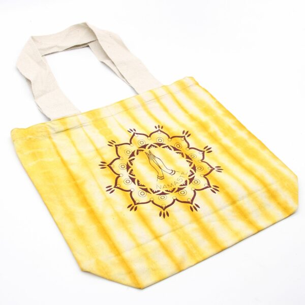 Tye-Dye Cotton Bag (6oz) - 38x42x12cm -  Namaste Hands - Yellow - Natural Handle - Image 4