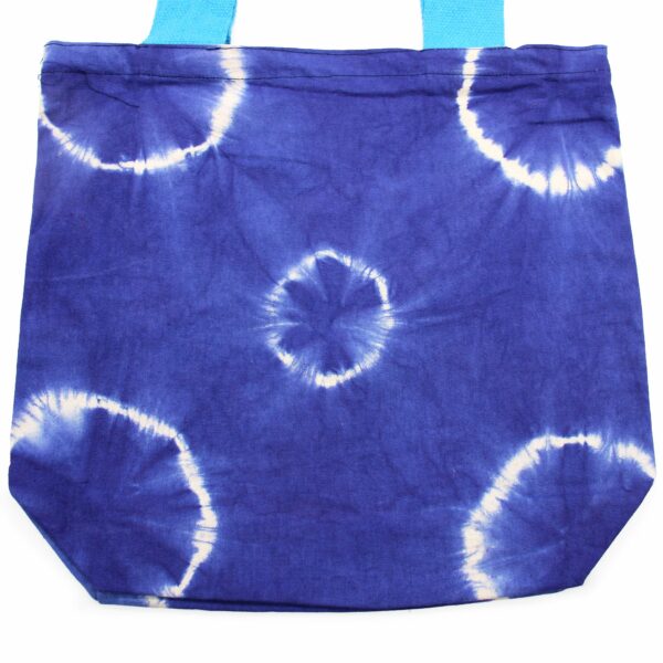 Natural Tye-Dye Cotton Bag (8oz) - 38x42x12cm - Blue Rings - Blue Handle - Image 2