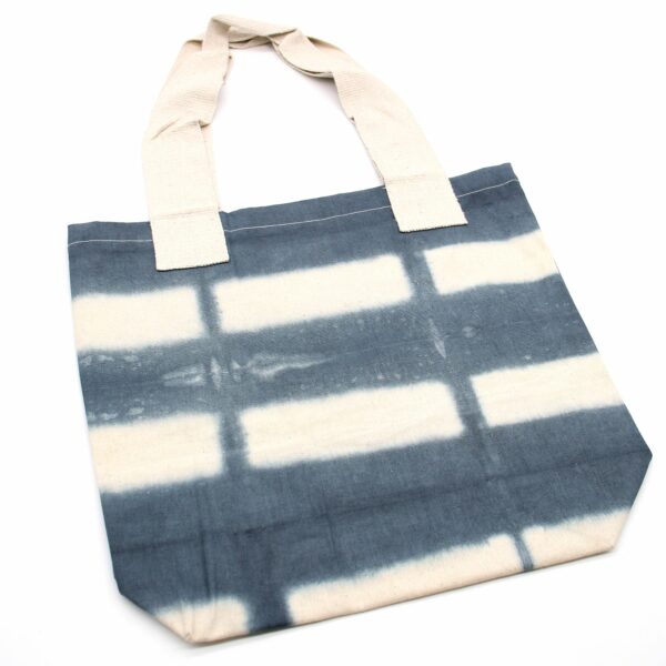 Natural Tye-Dye Cotton Bag (8oz) - 38x42x12cm - Grey Blocks - Natural Handle - Image 3