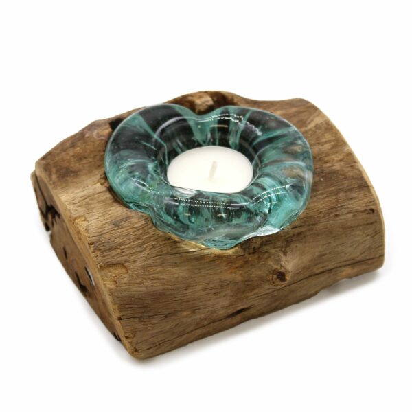 Molton Glass Candle Single Holder on Wood - Image 4