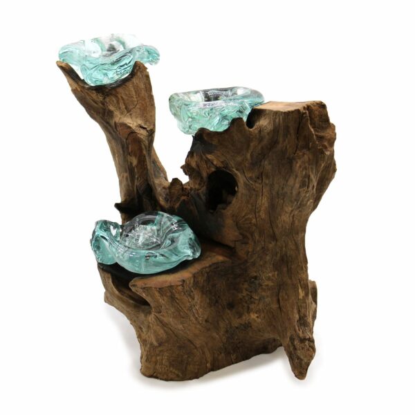 Molton Glass Triple Candle Holder on Wood - Image 4