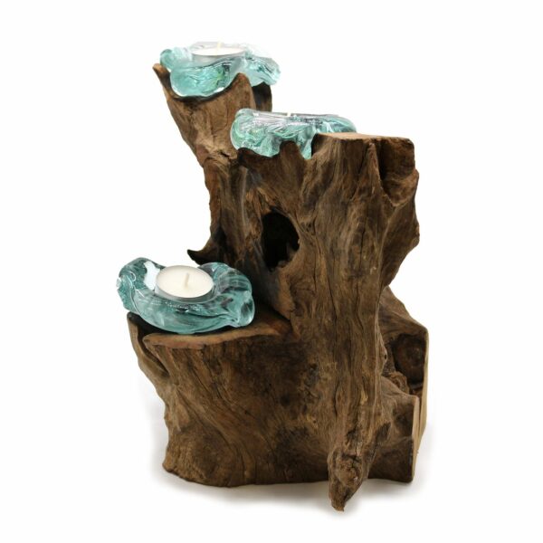 Molton Glass Triple Candle Holder on Wood - Image 5