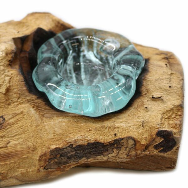 Molton Glass Flat Triple Candle Holder on Wood - Image 5
