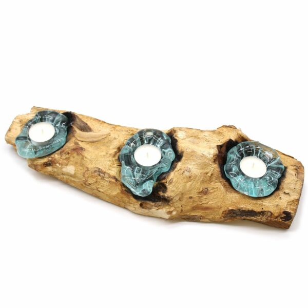 Molton Glass Flat Triple Candle Holder on Wood - Image 6