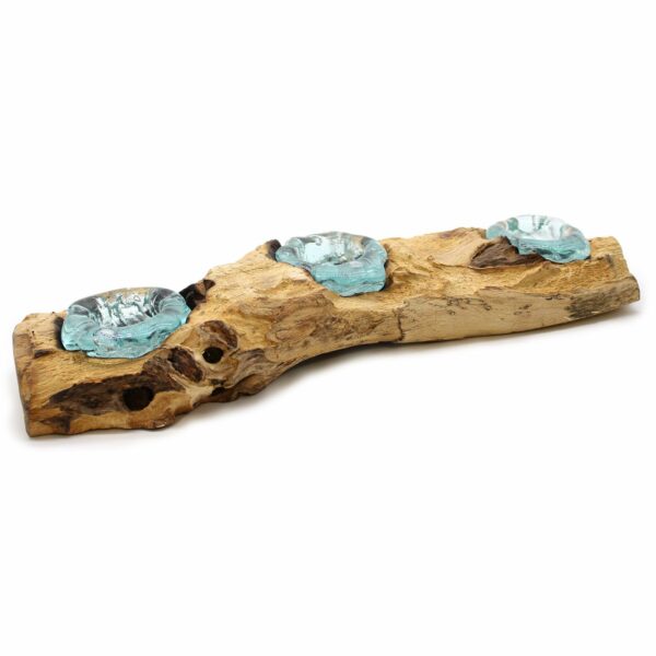 Molton Glass Flat Triple Candle Holder on Wood - Image 7