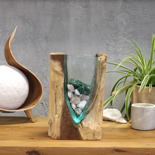 Molton Glass V-shaped Art Vase on Wood - Image 4