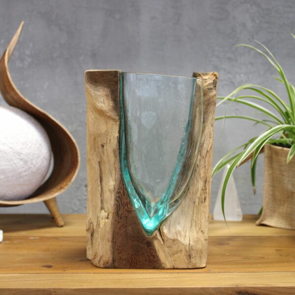 Molton Glass V-shaped Art Vase on Wood - Image 5