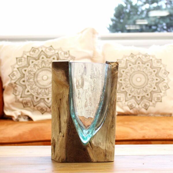 Molton Glass V-shaped Art Vase on Wood - Image 6