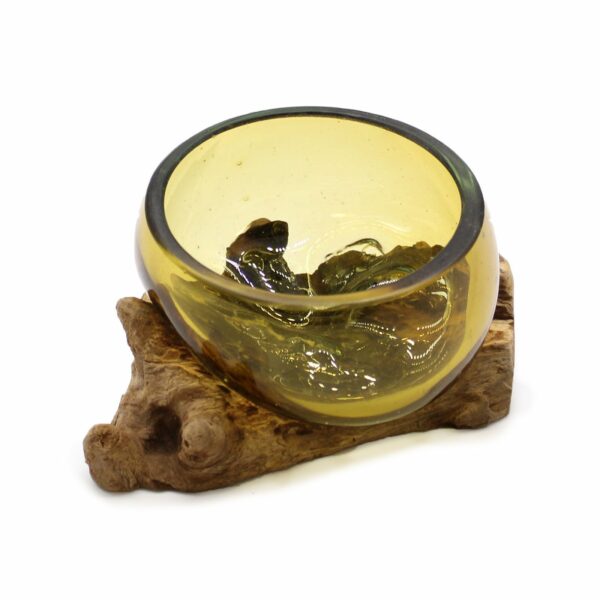 Molton Glass Mini Amber Bowl on Wood - Image 2