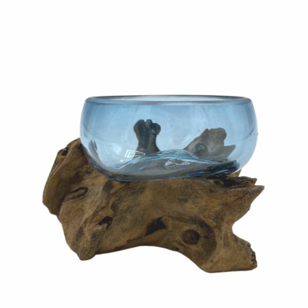 Molton Glass Mini Blue Bowl on Wood - Image 2