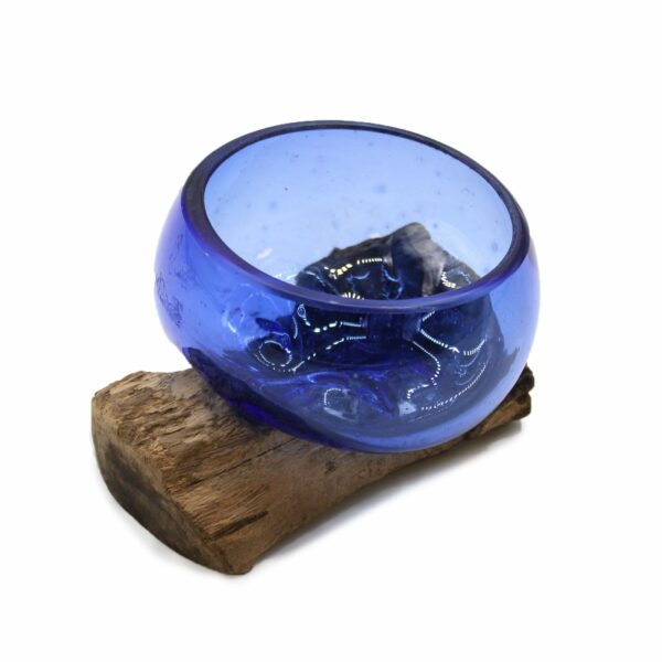 Molton Glass Mini Blue Bowl on Wood - Image 4