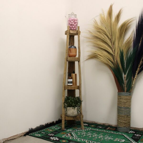 Natural Teak Corner Unit 4 Shelves - 135cm high - Image 4