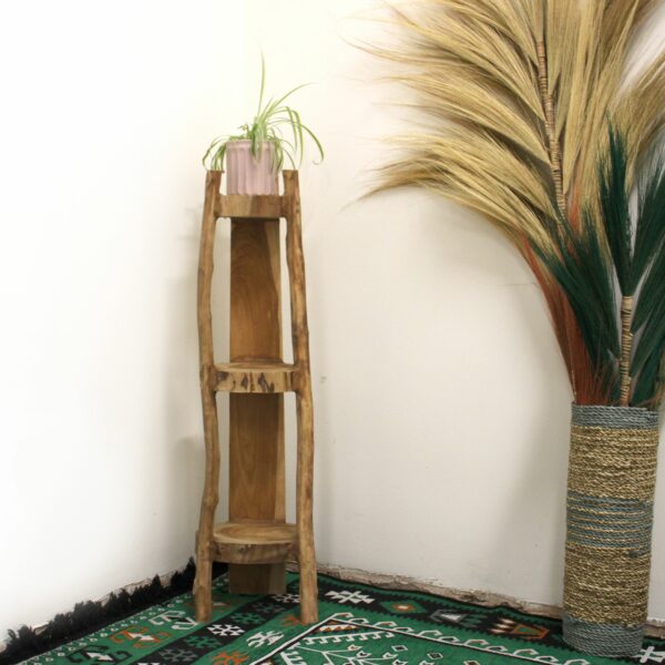 Natural Teak Corner Unit 3 Shelves - 90cm high - Image 3