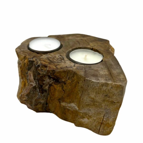Petrified Wood Candle Holder - Double - Image 3