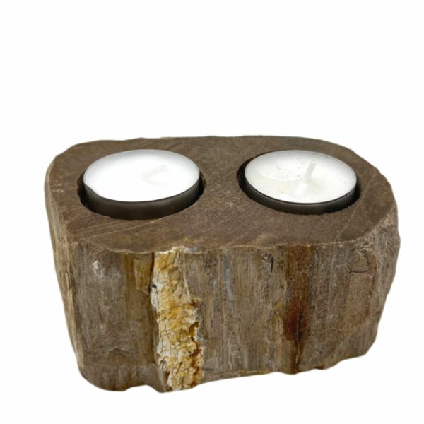 Petrified Wood Candle Holder - Double - Image 4
