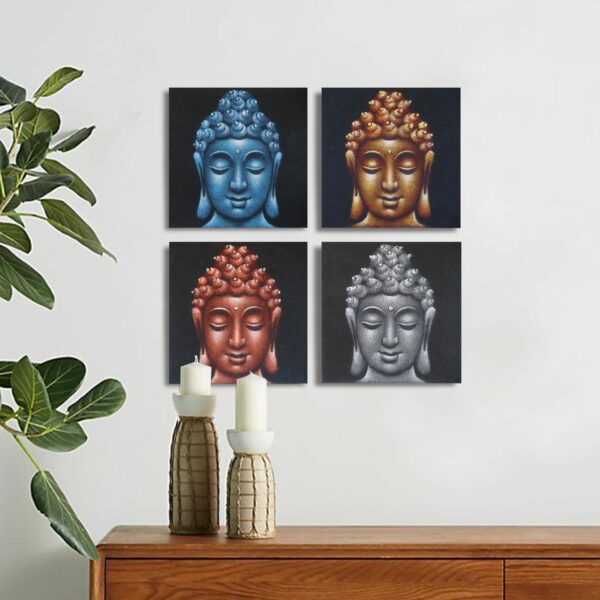 Set of 4 Buddha Heads Sand Detail 30x30cm - Image 4