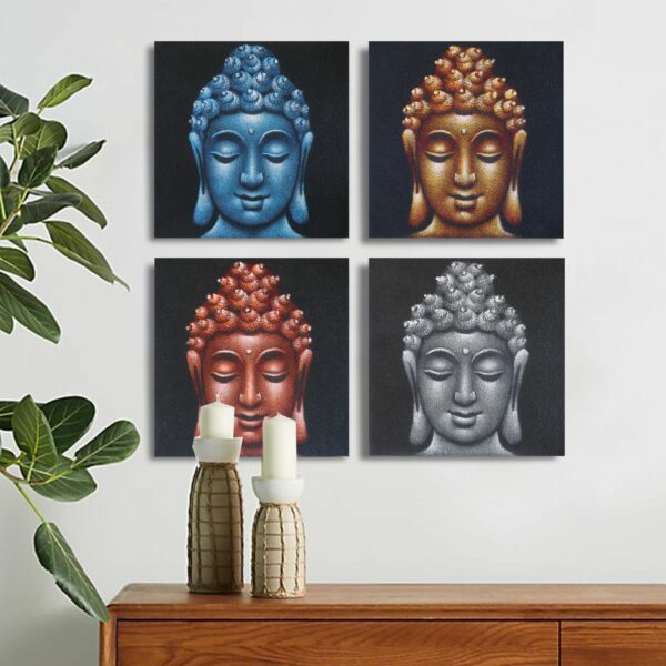 Set of 4 Buddha Heads Sand Detail 40x40cm - Image 4