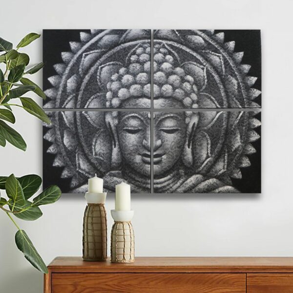Set of 4 Grey Buddha Mandala Brocade Detail 30x40cm - Image 4