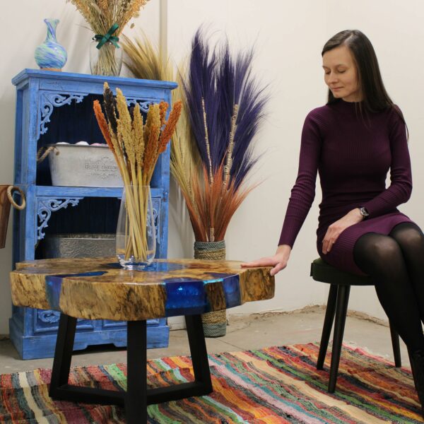 Tamarind and Resin Coffee Table - Sky Blue - Image 8
